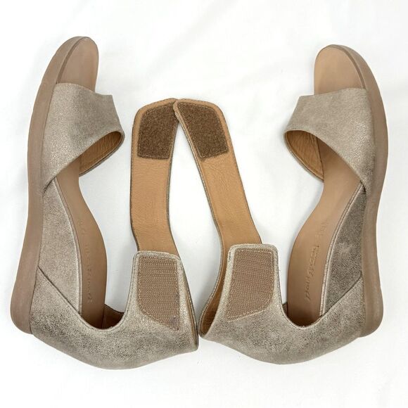 Paul Green TAMMY Metallic Sparkle Flecked Brown Suede Open Toe Wedge Heel Sandal - Picture 10 of 15